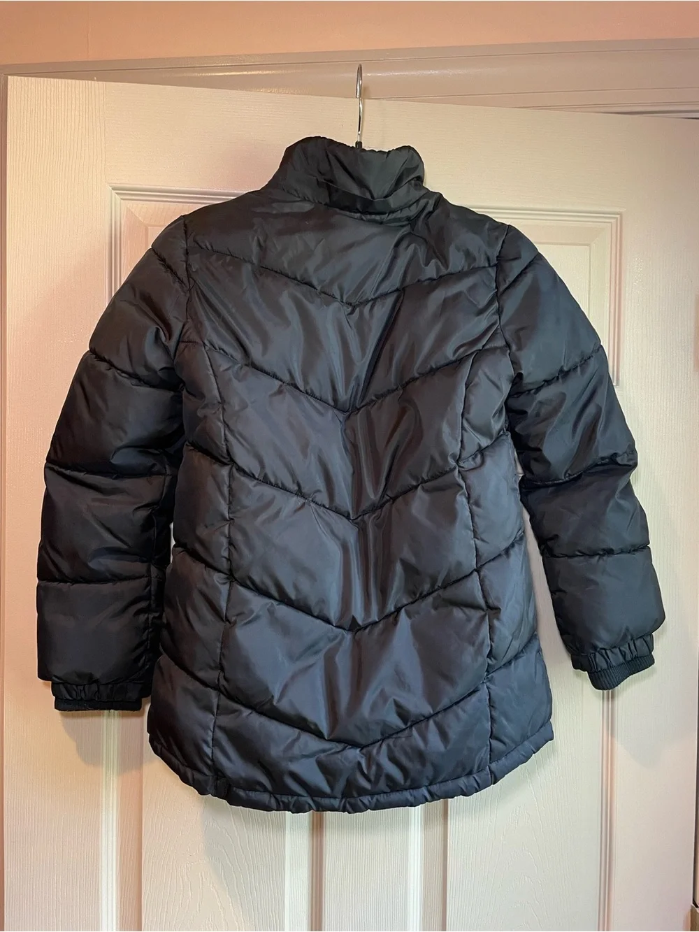 Justice Kids Black Puffer Jacket Warm Lining, Sleeve Decal, & Pockets Size 10(M)